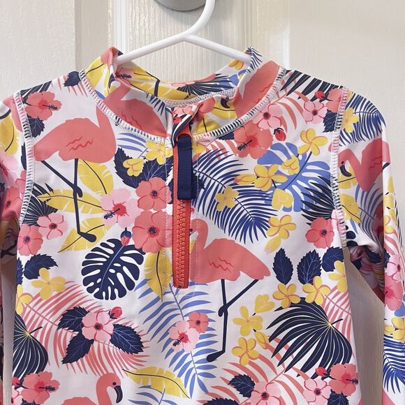 RuffleButts Tropical Flamingo Long Sleeve Rash Guard Swim Top Girls Size 4T - Picture 2 of 8